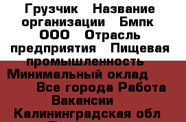 Грузчик › Название организации ­ Бмпк, ООО › Отрасль предприятия ­ Пищевая промышленность › Минимальный оклад ­ 20 000 - Все города Работа » Вакансии   . Калининградская обл.,Приморск г.